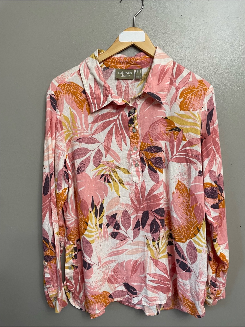 Naturals D&Co Linen Resort Coastal Button Down Shirt Womens Med Lagenlook Cruise